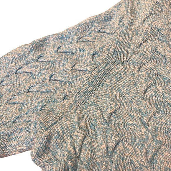 Lands End Drifter Cable Knit Sweater sky blue and white ladies 1X 16-18W, - Picture 7 of 12